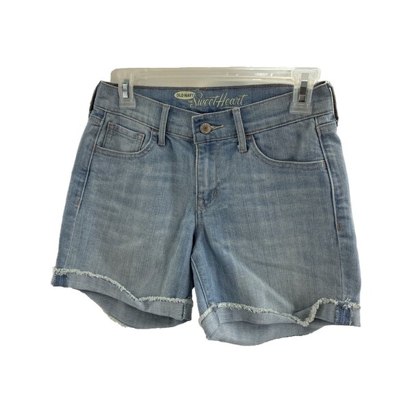Old Navy Womens 0 Denim Shorts Sweetheart Light Wash Frayed Hem Jean - Picture 1 of 6